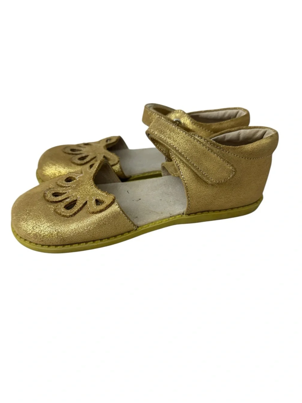 Livie & Luca Girls' Gold Glitter Mary Janes with Cutout Petal Detail